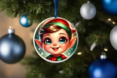 Shiny Christmas Elf Round Ornament Sublimation PNG Product Image 1