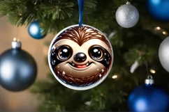 Shiny Christmas Sloth Round Ornament Sublimation PNG Product Image 3
