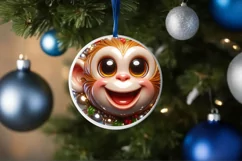 Monkey Christmas Round Ornament Sublimation PNG Product Image 3