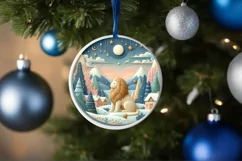 Colorful Winter Scene with Lion Round Ornament Sublimation Product Image 1