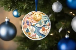 Colorful Winter Scene with Lion Round Ornament Sublimation Product Image 4