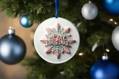 Snow Flake Christmas Round Cute Ornament Sublimation Product Image 4
