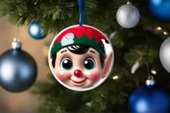 Shiny Christmas Elf Round Ornament Sublimation PNG Product Image 1