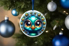Peacock with big eyes Round Christmas Ornament Sublimation Product Image 3