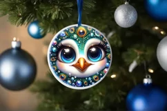Peacock with big eyes Round Christmas Ornament Sublimation Product Image 1