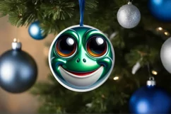 Frog with big eyes Round Christmas Ornament Sublimation PNG Product Image 1