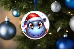 Hippo with big eyes Round Christmas Ornament Sublimation PNG Product Image 1