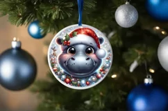 Hippo with big eyes Round Christmas Ornament Sublimation PNG Product Image 3
