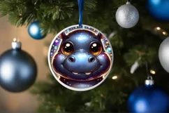 Hippo with big eyes Round Christmas Ornament Sublimation PNG Product Image 1