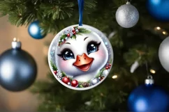 Swan with big eyes Round Christmas Ornament Sublimation PNG Product Image 1