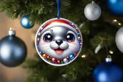 Seal with big eyes Round Christmas Ornament Sublimation PNG Product Image 3