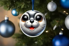 Seal with big eyes Round Christmas Ornament Sublimation PNG Product Image 3