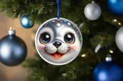 Seal with big eyes Round Christmas Ornament Sublimation PNG Product Image 3