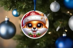 Fox with big eyes Round Christmas Ornament Sublimation PNG Product Image 1
