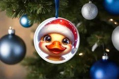 Duck with big eyes Round Christmas Ornament Sublimation PNG Product Image 1