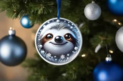 Sloth with big eyes Round Christmas Ornament Sublimation PNG Product Image 3