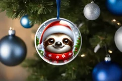 Sloth with big eyes Round Christmas Ornament Sublimation PNG Product Image 3