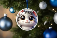 Kitten with big eyes Round Christmas Ornament Sublimation Product Image 1