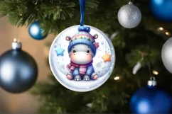 Cute Baby Hippo on Moon PNG Product Image 4