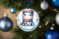 Cute Baby Hippo on Moon PNG Product Image 4