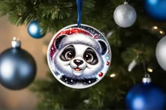 Panda with big eyes Round Christmas Ornament Sublimation PNG Product Image 3