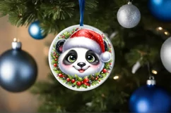 Panda with big eyes Round Christmas Ornament Sublimation PNG Product Image 3