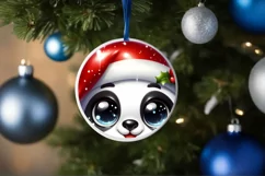 Panda with big eyes Round Christmas Ornament Sublimation PNG Product Image 1