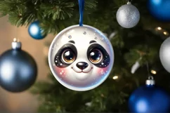 Panda with big eyes Round Christmas Ornament Sublimation PNG Product Image 3