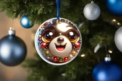 Bear with big eyes Round Christmas Ornament Sublimation PNG Product Image 3