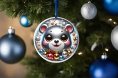Bear with big eyes Round Christmas Ornament Sublimation PNG Product Image 3