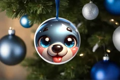 Bear with big eyes Round Christmas Ornament Sublimation PNG Product Image 1