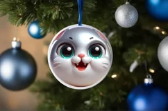 Cat with big eyes Round Christmas Ornament Sublimation PNG Product Image 3