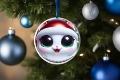 Cat with big eyes Round Christmas Ornament Sublimation PNG Product Image 1