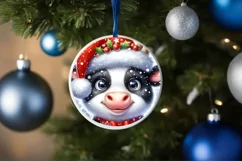 Cow with big eyes Round Christmas Ornament Sublimation PNG Product Image 3