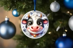 Cow with big eyes Round Christmas Ornament Sublimation PNG Product Image 3