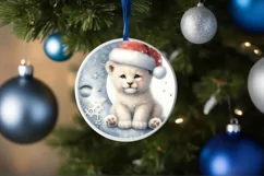Baby Lion with Santa Hat on Moon Round Christmas Ornament Product Image 4