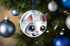 Rabbit with big eyes Round Christmas Ornament Sublimation Product Image 3