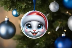 Shiny Christmas Rabbit Round Ornament Sublimation PNG Product Image 3