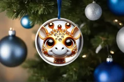 Giraffe with big eyes Round Christmas Ornament Sublimation Product Image 1
