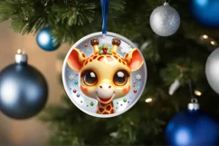 Giraffe with big eyes Round Christmas Ornament Sublimation Product Image 1