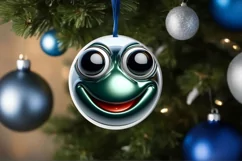 Frog with big eyes Round Christmas Ornament Sublimation PNG Product Image 1