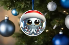Shiny Christmas Octopus Round Ornament Sublimation PNG Product Image 1