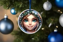 Shiny Christmas Fairy Round Ornament Sublimation PNG Product Image 3