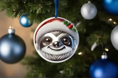 Shiny Christmas Sloth Round Ornament Sublimation PNG Product Image 3