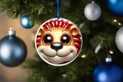 Shiny Christmas Lion Round Ornament Sublimation PNG Product Image 3