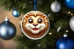 Shiny Christmas Lion Round Ornament Sublimation PNG Product Image 3