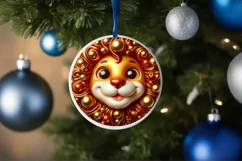Shiny Christmas Lion Round Ornament Sublimation PNG Product Image 3