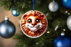 Christmas Lion Smiling Round Ornament Sublimation PNG Product Image 3