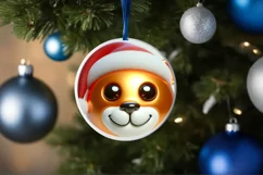 Shiny Christmas Lion Round Ornament Sublimation PNG Product Image 3
