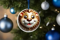 Shiny Christmas Lion Round Ornament Sublimation PNG Product Image 3